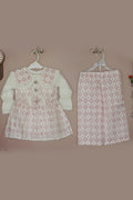 Lace‑Trimmed “E” Monogram Dress & Skirt Set for Girls