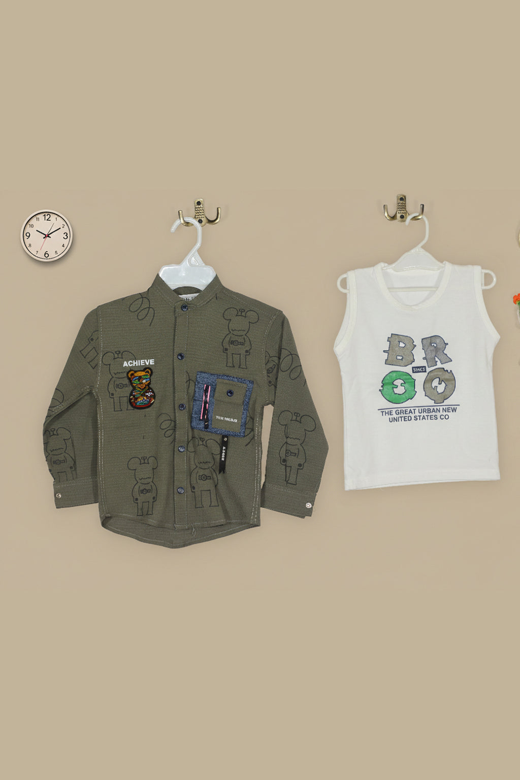 Kids Red Denim Jacket with Teddy Bear Patch & Blue Designer Jeans Outfit