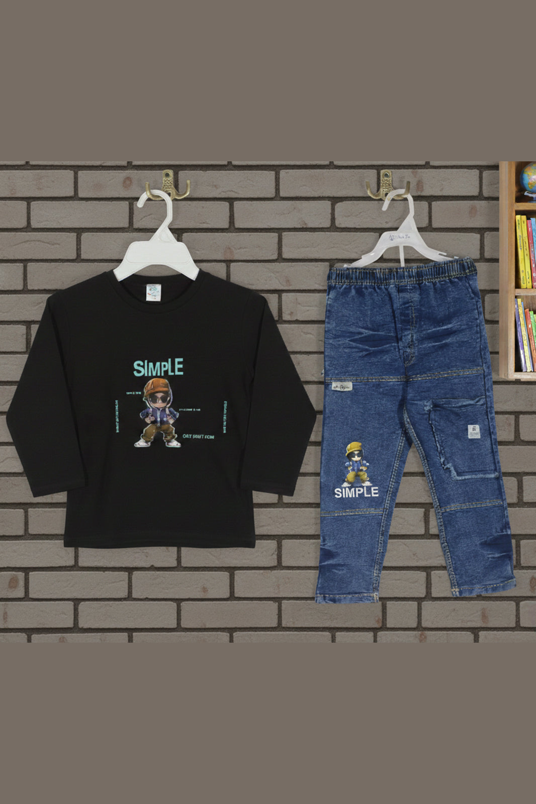 Kids Casual "Simple" Graphic T‑Shirt & Denim Cargo Pants Set