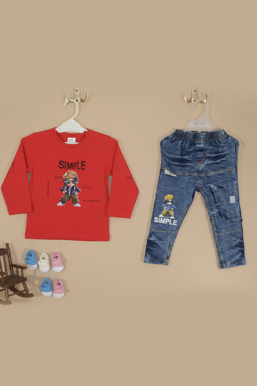 Kids Casual "Simple" Graphic T‑Shirt & Denim Cargo Pants Set