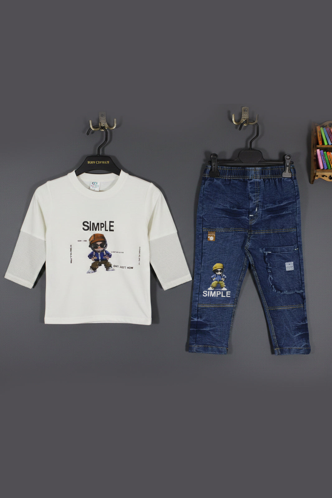 Kids Casual "Simple" Graphic T‑Shirt & Denim Cargo Pants Set
