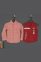 Sleeveless Polo Shirt "Portofino" Embroidery&nbsp; With Gingham Checkered Long Sleeve Button-Down Shirt for Kids&nbsp;