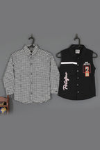 Sleeveless Polo Shirt "Portofino" Embroidery&nbsp; With Gingham Checkered Long Sleeve Button-Down Shirt for Kids&nbsp;