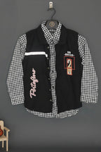 Sleeveless Polo Shirt "Portofino" Embroidery&nbsp; With Gingham Checkered Long Sleeve Button-Down Shirt for Kids&nbsp;