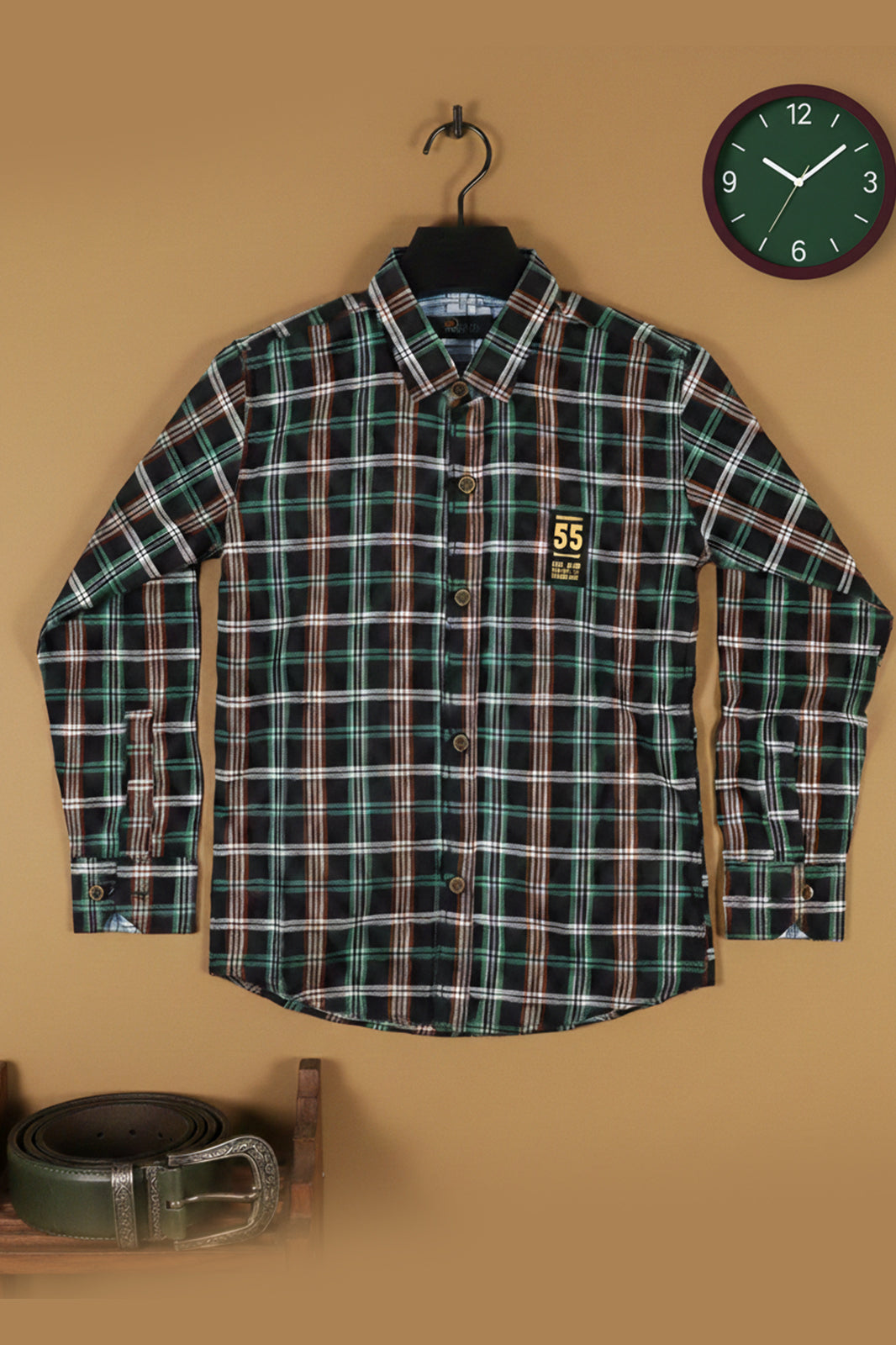 Green & Brown Plaid Long Sleeve Button-Down Shirt – Men’s Casual Flannel Style