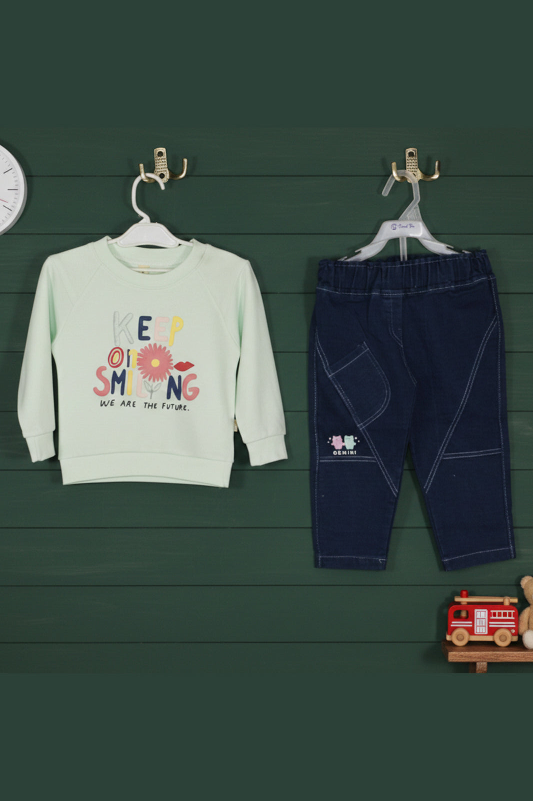 Kids Cotton Keep Smiling &amp; Denim Pant Set – Soft Casual Outfit