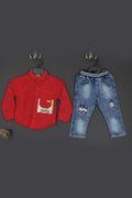Kids Motorcycle Graphic Shirt with Denim Ripped Jeans Outfit