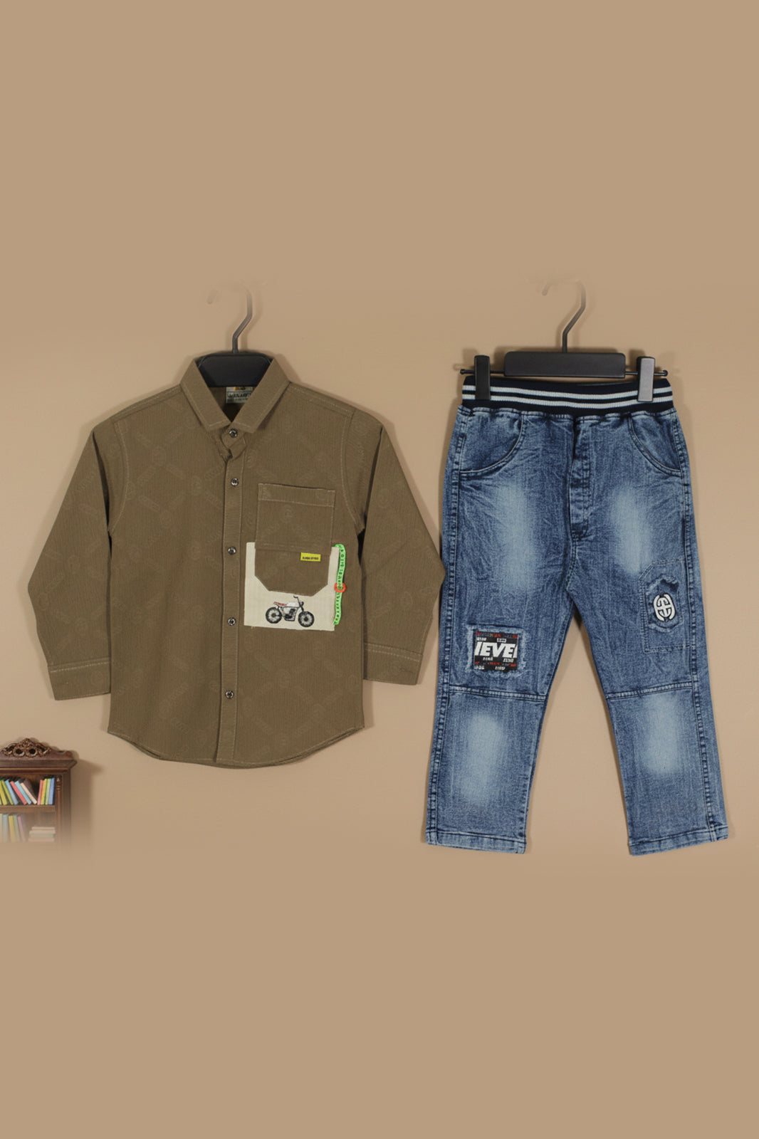 Kids Motorcycle Graphic Shirt with Denim Ripped Jeans Outfit