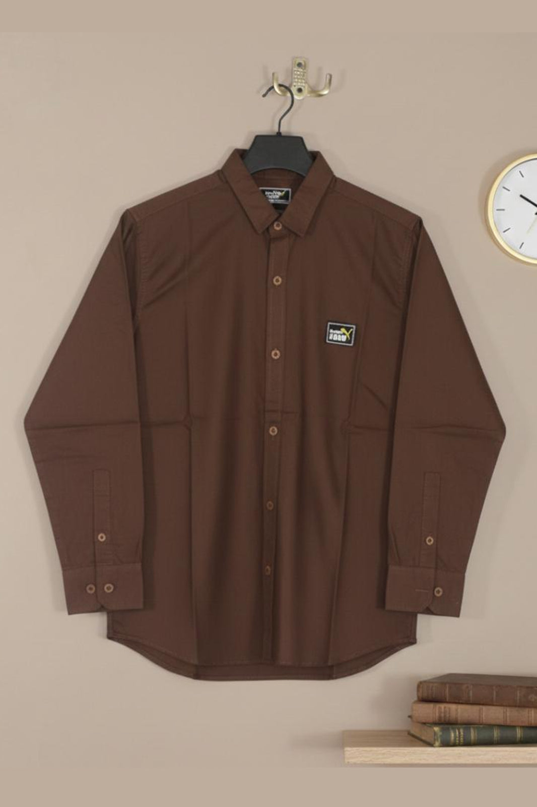 Brown Cotton Overshirt with Button Front