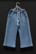 Girls Blue Denim Jogger Pants – Elastic Waist Drawstring Casual Jeans