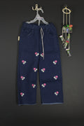 Girls Dark Blue Embroidered Denim Pants – Elastic Waist Casual Jeans