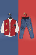 Jecco All‑Over Print White Casual Shirt & Hustle Varsity Black Sleeveless Jacket with Youth Eddition