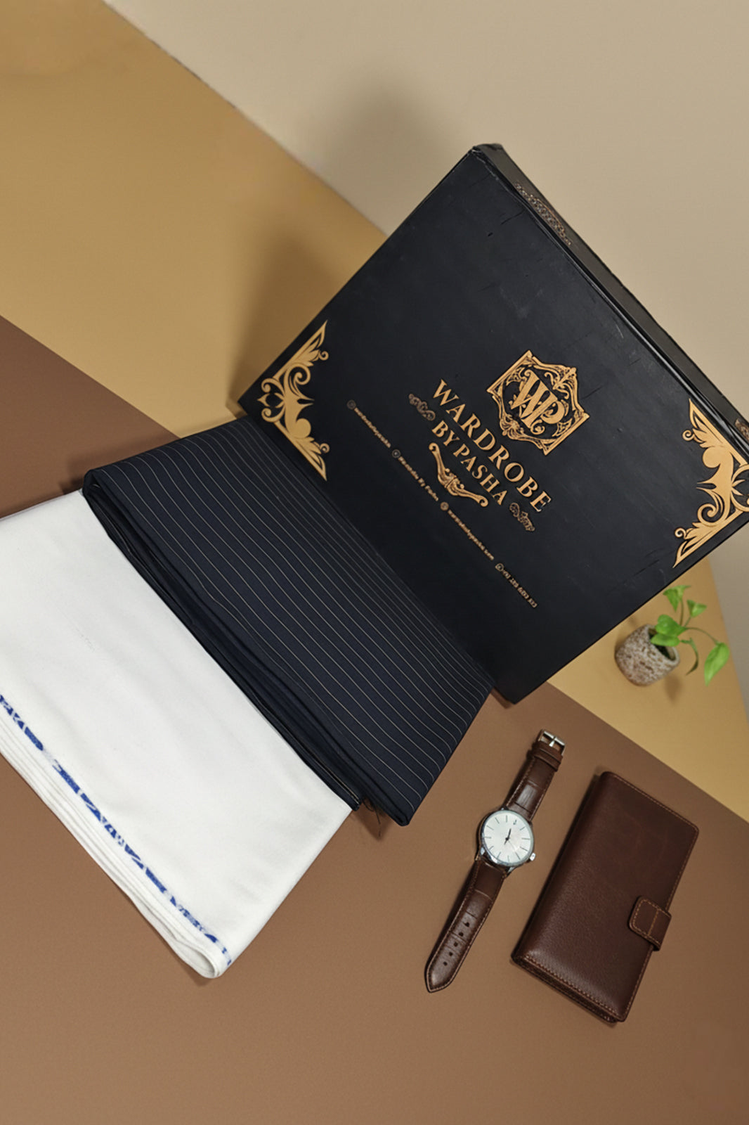 Premium Imported Vietnam Quality black Pinstripe Kurta Shalwar Fabric – Elegant Gold Line Design