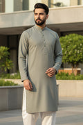 Pistachio green with rust doted self design premium kurta with white shalwar
