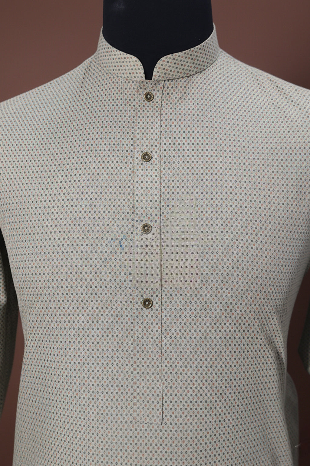 Pistachio green with rust doted self design premium kurta with white shalwar