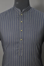 Premium Imported Vietnam Quality black Pinstripe Kurta Shalwar Fabric – Elegant Gold Line Design
