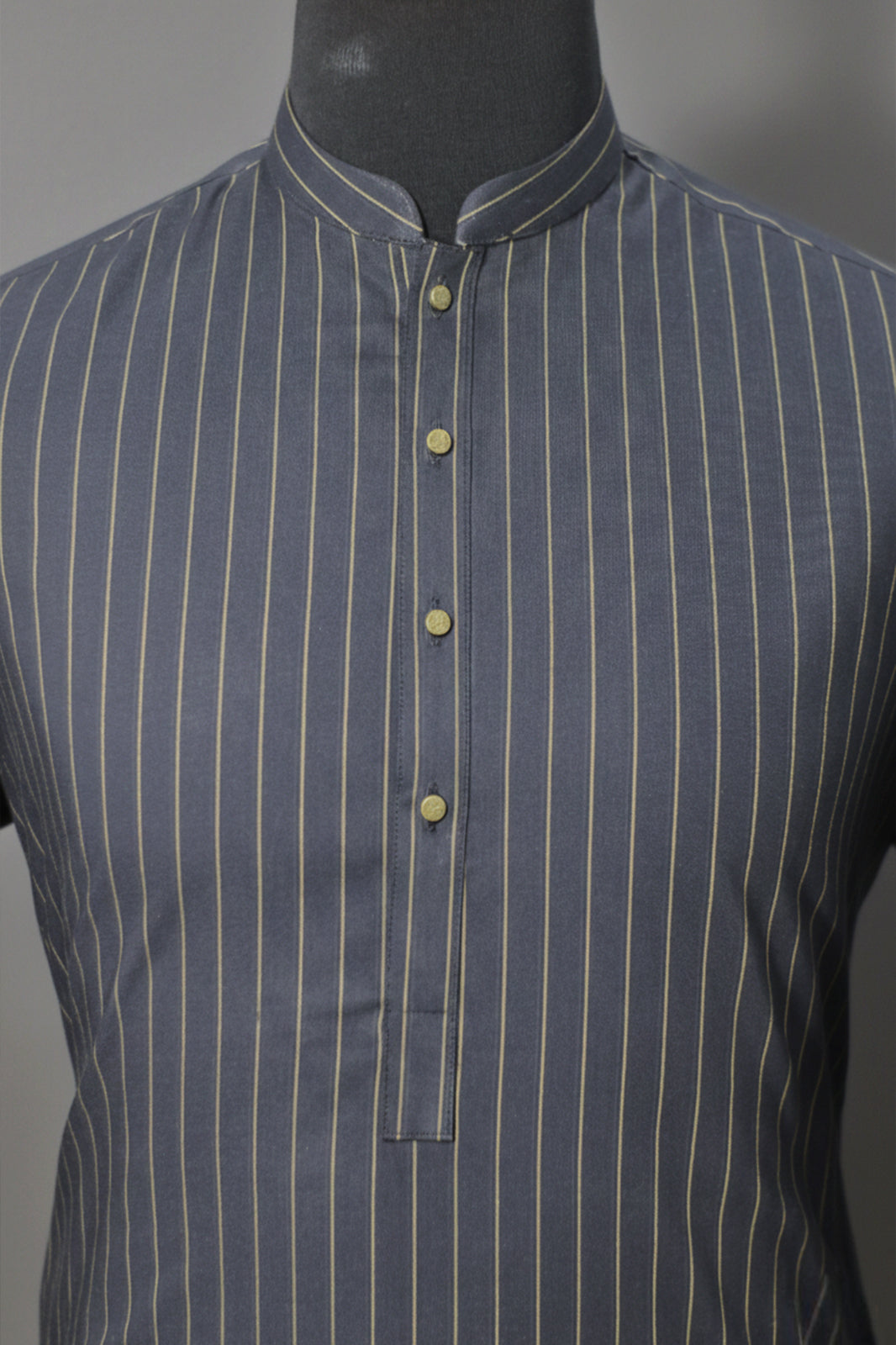 Premium Imported Vietnam Quality black Pinstripe Kurta Shalwar Fabric – Elegant Gold Line Design