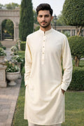Men's Classic Off-White Stand Collar Kurta with Golden Buttons