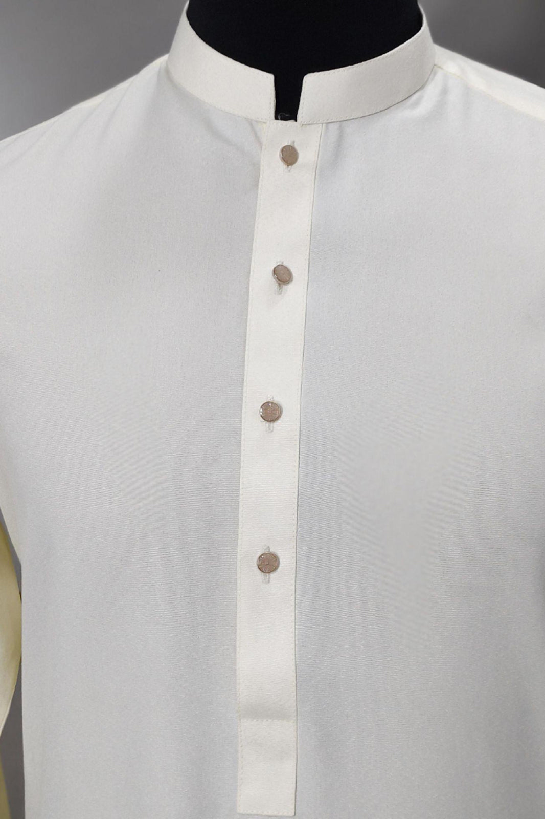 Men's Classic Off-White Stand Collar Kurta with Golden Buttons