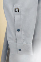 Sky Blue Men's Kurta Shirt with Navy Placket & Band Collar – Casual Chic (Stitched)