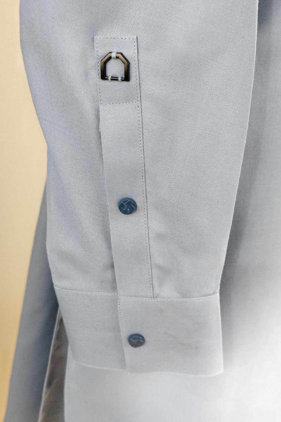Sky Blue Men's Kurta Shirt with Navy Placket & Band Collar – Casual Chic (Stitched)