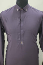 Men's PREMIUM Dark Purple Formal Style Suit with Intricate Collar and Placket Detail
