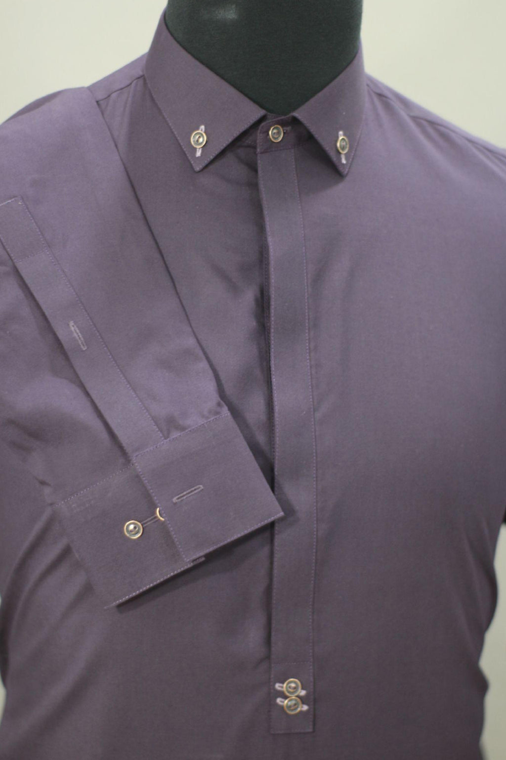 Men's PREMIUM Dark Purple Formal Style Suit with Intricate Collar and Placket Detail