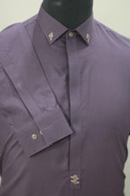 Men's PREMIUM Dark Purple Formal Style Suit with Intricate Collar and Placket Detail