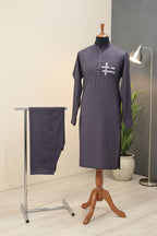 Sleek & Statement: Men's Anthracite dark purple Tunic with Abstract Intersecting Pocket