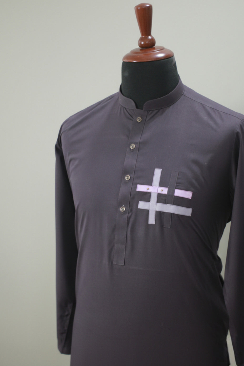 Sleek & Statement: Men's Anthracite dark purple Tunic with Abstract Intersecting Pocket