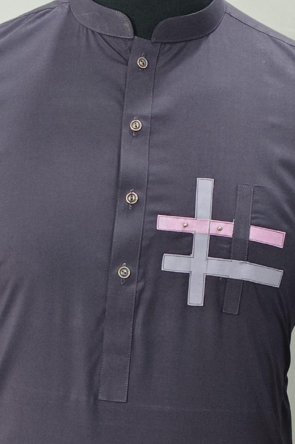 Sleek & Statement: Men's Anthracite dark purple Tunic with Abstract Intersecting Pocket