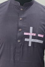 Sleek & Statement: Men's Anthracite dark purple Tunic with Abstract Intersecting Pocket