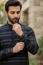 Eid Edition Premium Cotton Midnight Striped  Kurta shalwar.