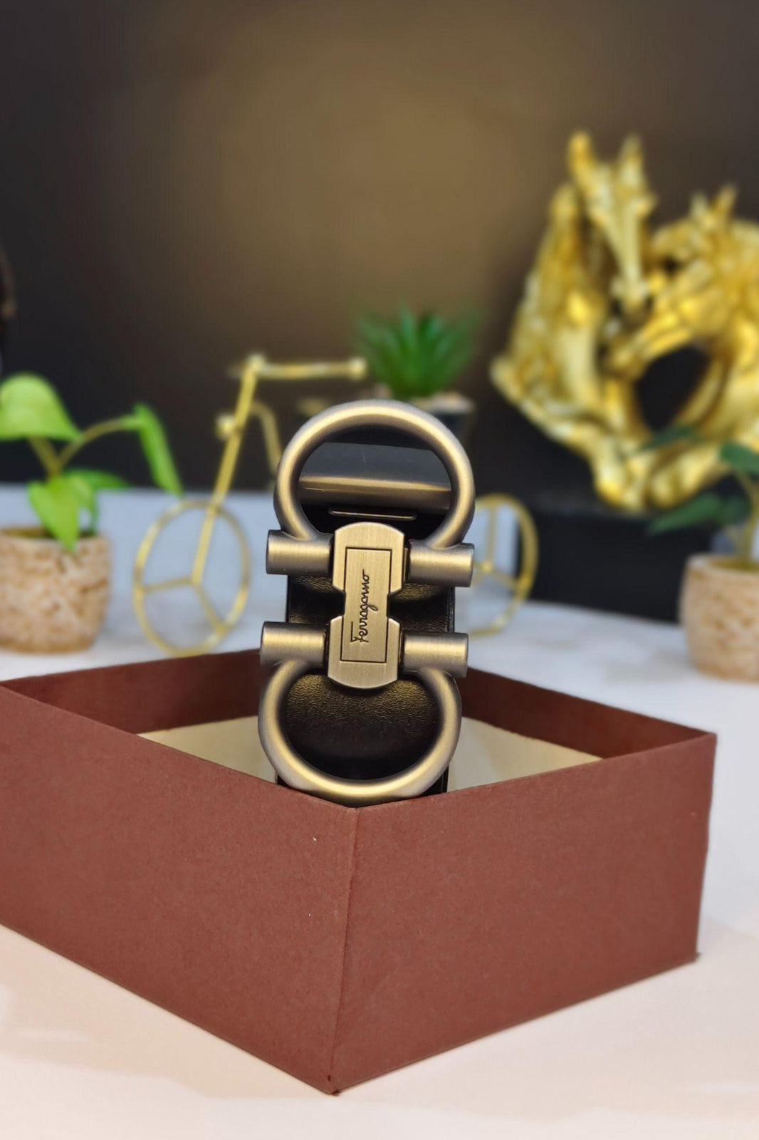 Designer inspired Men’s Black Leather Belt with Antique Double-Ring Buckle