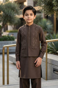 Regal Mocha Embroidered Kurta – Banarsi Panel Elegance