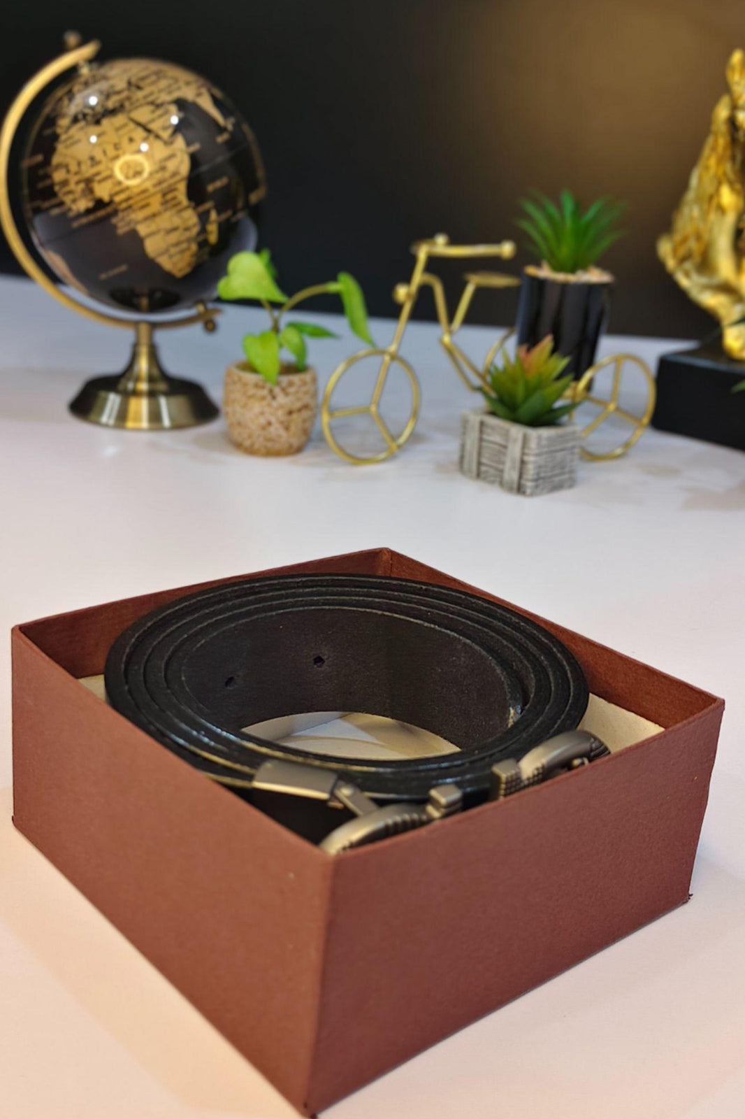 Designer inspired Men’s Black Leather Belt with Antique Double-Ring Buckle