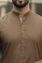 Moss Olive Kurta Shalwar— Check Placket Detail