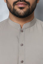 Dim Grey Kurta Shalwar—Contrast Double Stitch Band Collar with Brass Metal Button