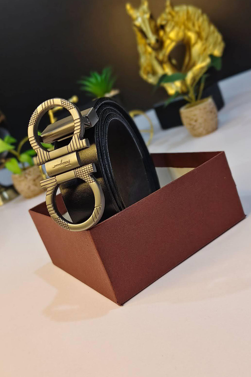 Designer inspired Men’s Black Leather Belt with Antique Double-Ring Buckle