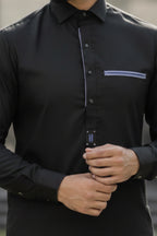 Premium Black Kameez Shalwar – Blue Accent Detailing