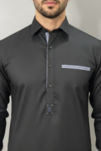 Premium Black Kameez Shalwar – Blue Accent Detailing