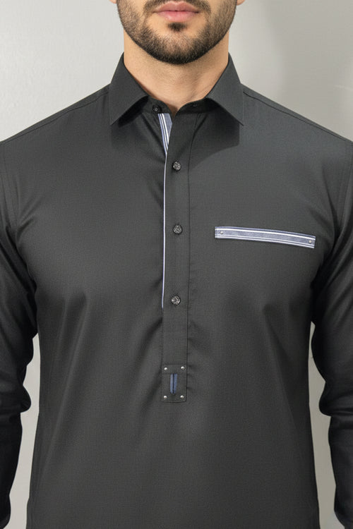 Black Kurta Shalwar with Blue Piping