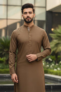Moss Olive Kurta Shalwar— Check Placket Detail