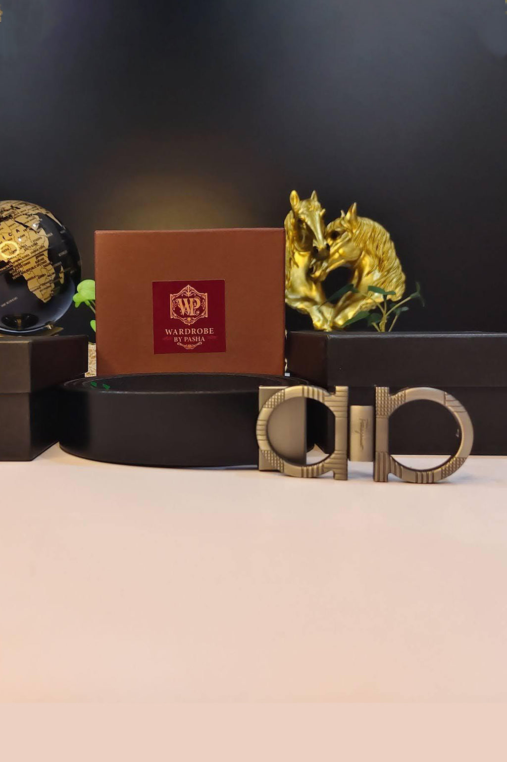 Designer inspired Men’s Black Leather Belt with Antique Double-Ring Buckle