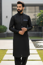 Premium Black Kameez Shalwar – Blue Accent Detailing