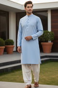Vietnam stuff Elegant Sky-Blue Men’s Kurta Shalwar — Minimal Band Collar