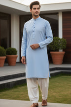 Vietnam stuff Elegant Sky-Blue Men’s Kurta Shalwar — Minimal Band Collar