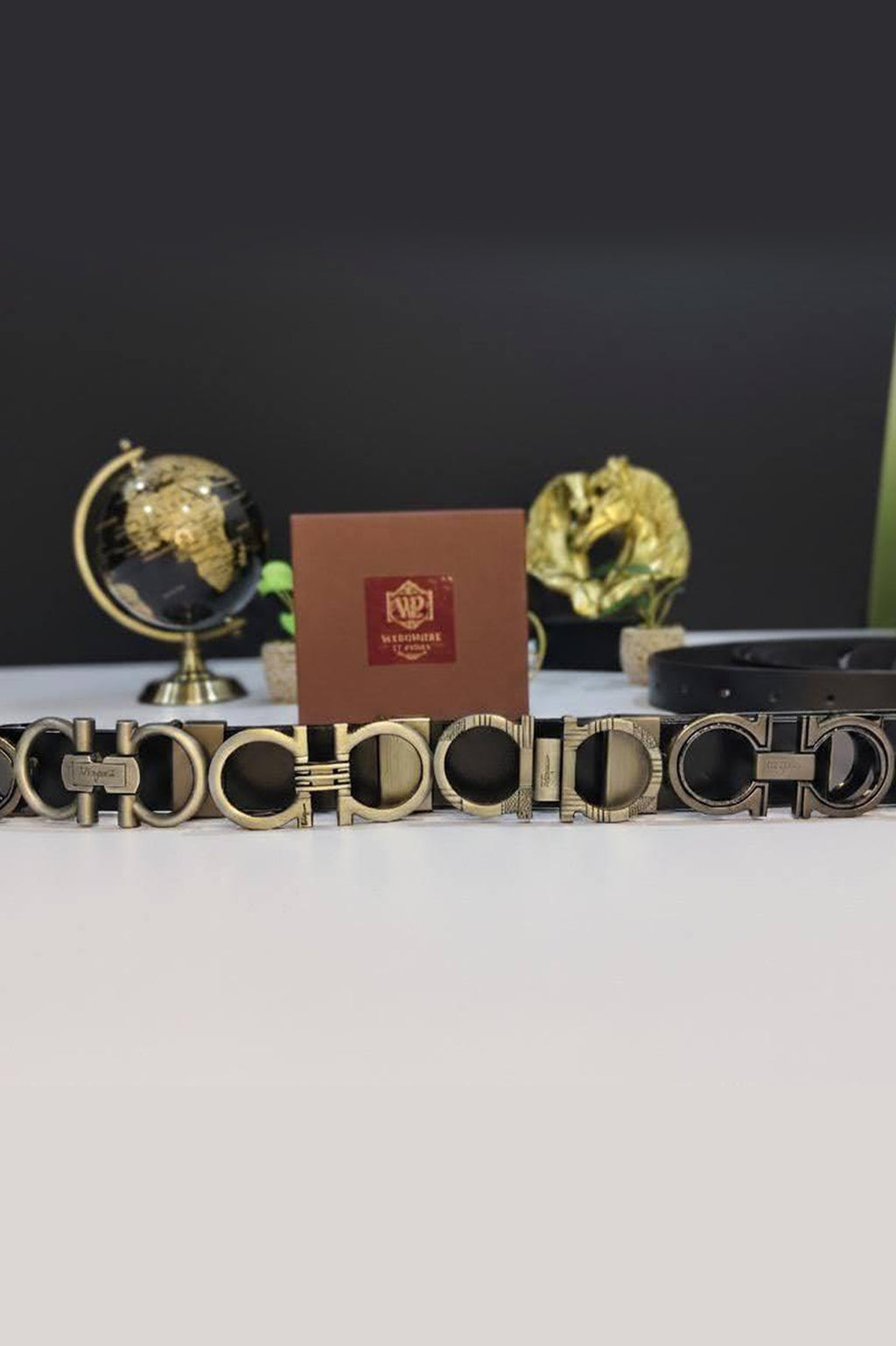 Designer inspired Men’s Black Leather Belt with Antique Double-Ring Buckle