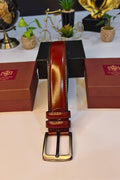 Luxury Men’s Chestnut Leather Belt – Polished Texture with Refined Gun Metallic Buckle