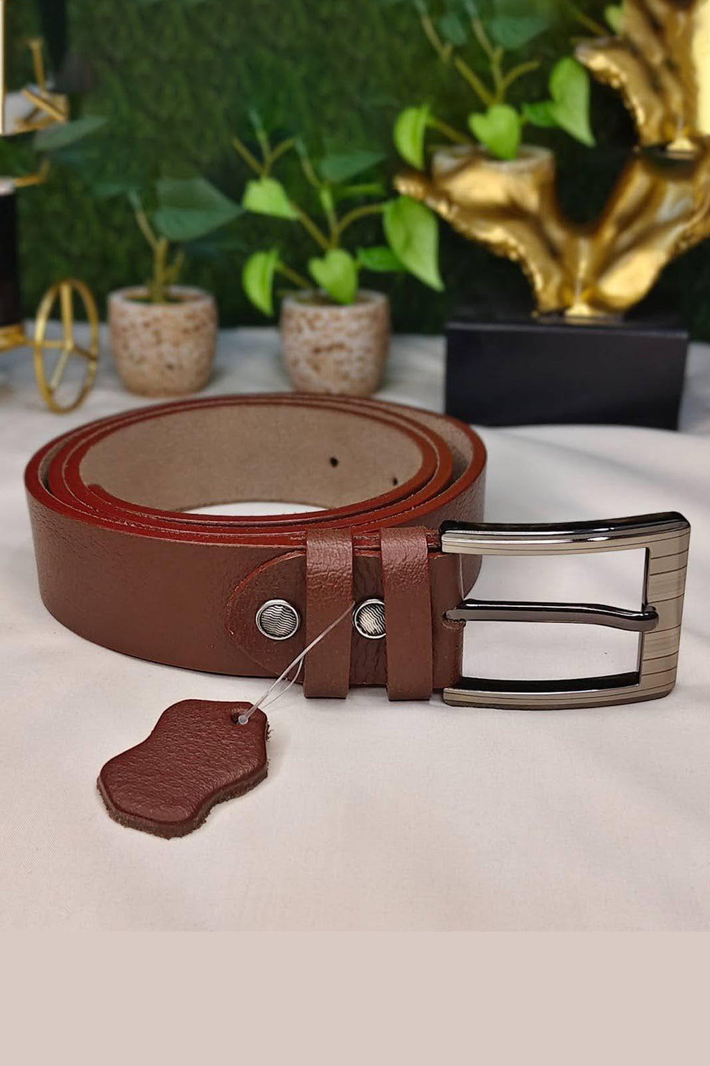 Premium Pebbled Grain Leather Belt – Chocolate Brown | Gunmetal Buckle